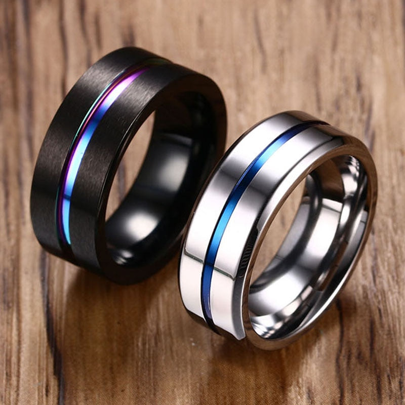 Engravable Ferrum | 8 mm Brushed & Polished Silver-Tone Stainless Steel Double Grooved Ring - for Men - Lucleon